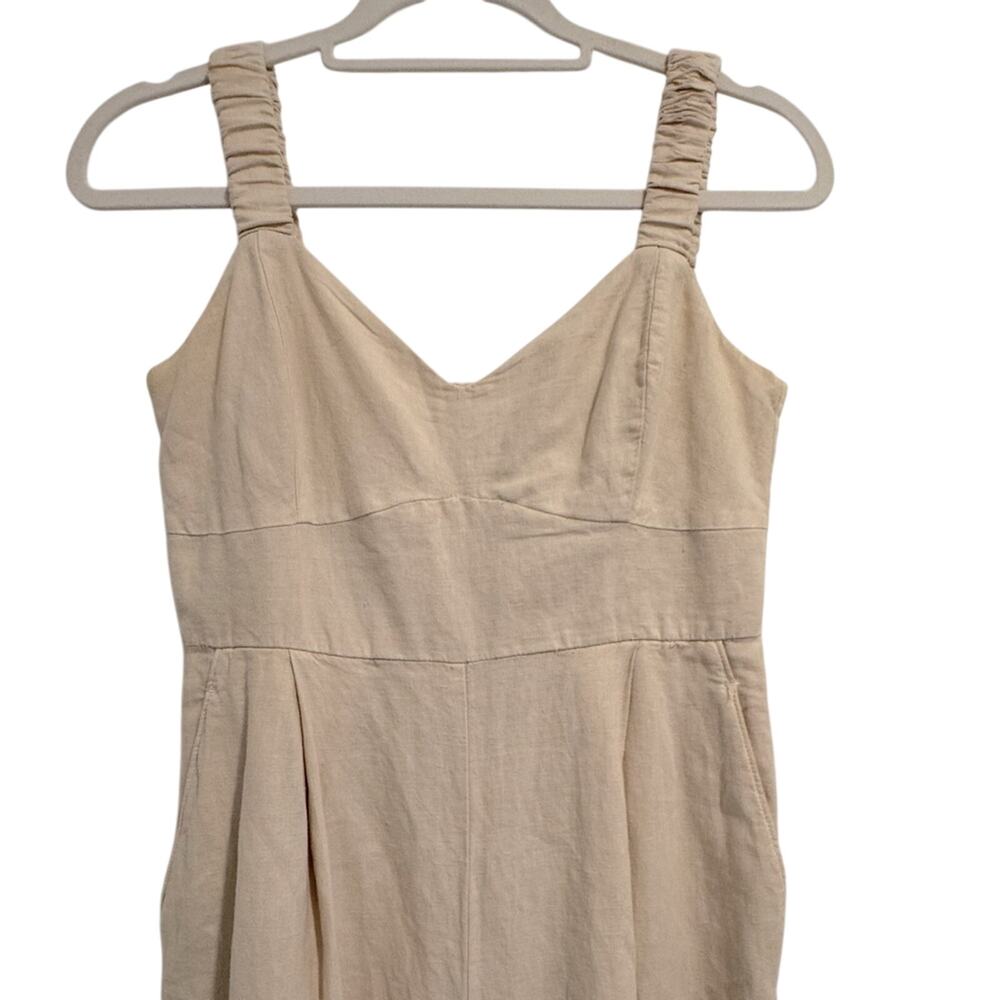 Zara Womens Linen Cotton Beige Womens V-Neck Jumpsuit S Boho Coastal